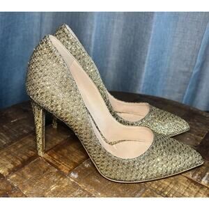 Rupert Sanderson London Rare New Gold Glitter Heels womens shoes US SIZE 7